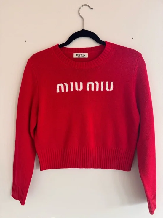 Miu Miu Red Crewneck Logo Sweater - Picture 1 of 2